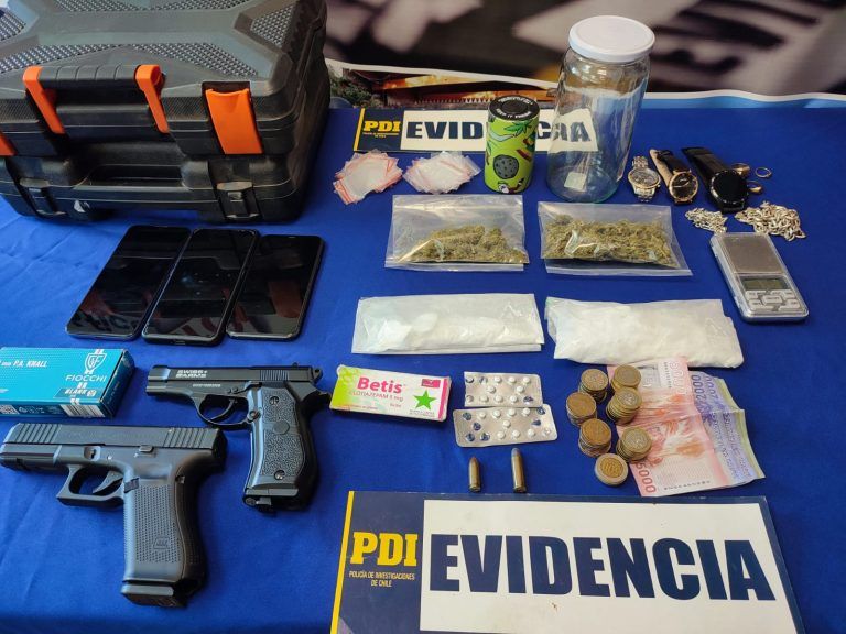 PDI Victoria detuvo a pareja por infracción a la Ley de Drogas y de Armas