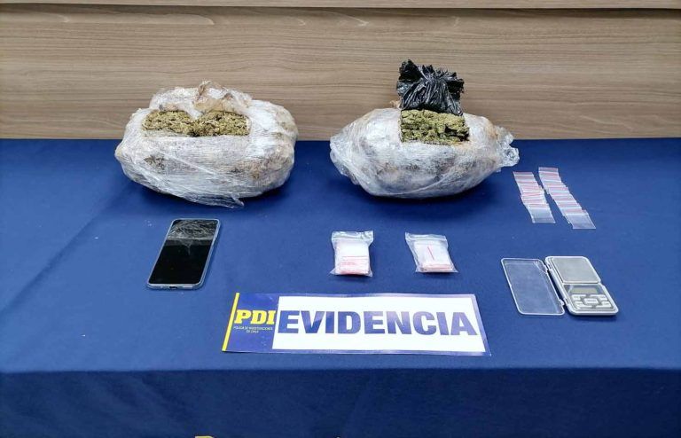 PDI Temuco incauta más de dos kilos de cannabis sativa transportada en una mochila por un pasajero de bus
