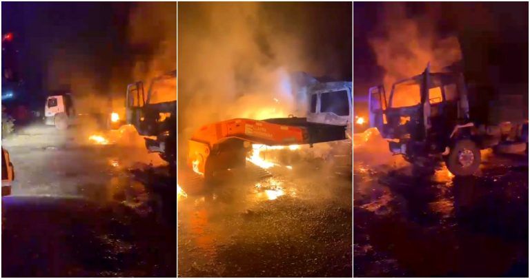Ataque incendiario destruye al menos 11 camiones y otros equipos en empresa de áridos en Lautaro