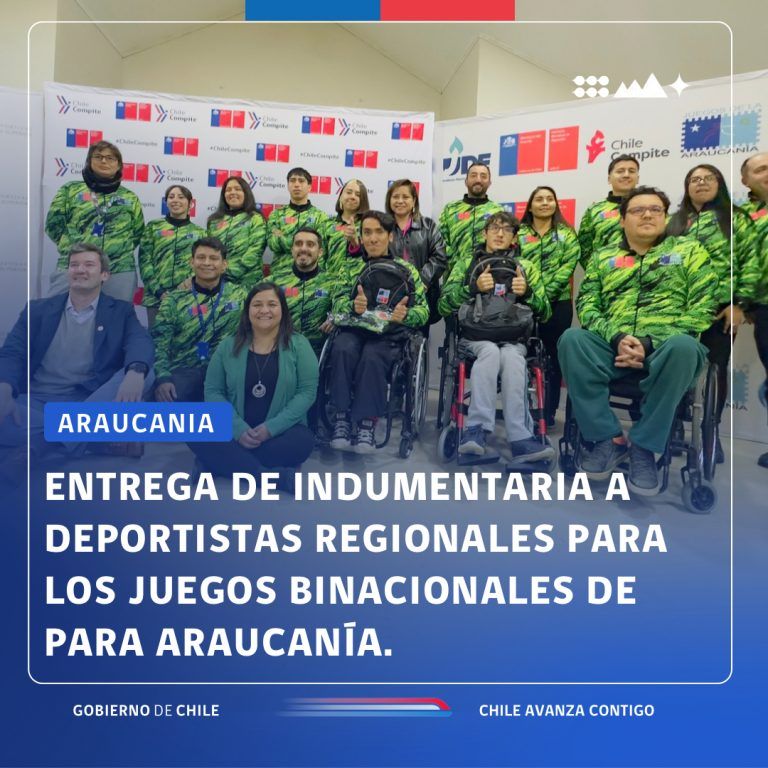 Entrega de indumentaria deportiva a deportistas regionales para los juegos binacionales de para Araucanía.