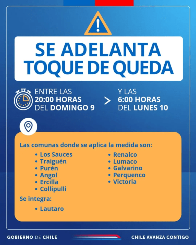Se adelanta toque de queda a las 20:00 horas para 12 comunas de La Araucanía
