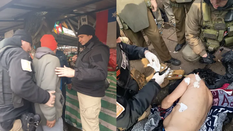 Inspectores municipales de Temuco intervienen en riña, salvan a hombre apuñalado y detiene a los agresores en la Feria Pinto