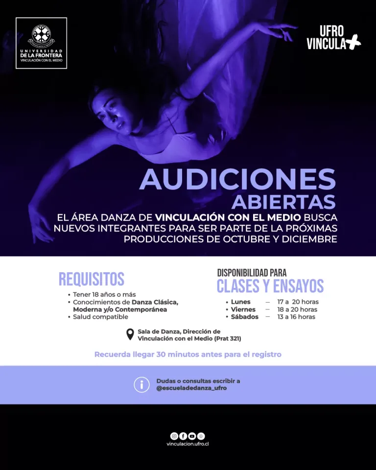 ¡AUDICIONES ABIERTAS! Área Danza UFRO abre convocatoria para nuevos integrantes 
