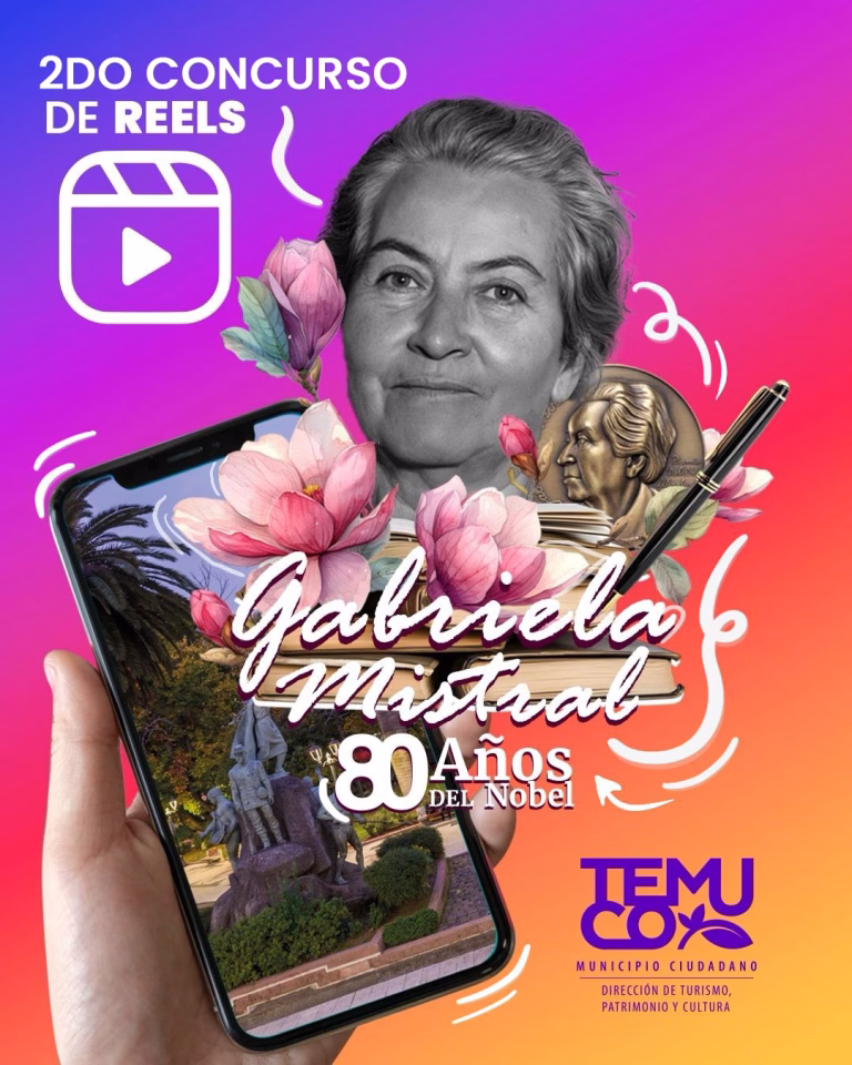 Municipalidad de Temuco lanza concurso de reels en homenaje a Gabriela Mistral a 80 años de su Premio Nobel