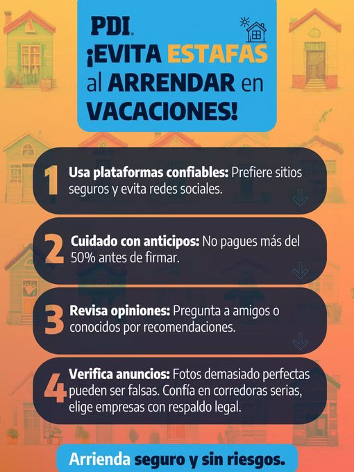 PDI entrega recomendaciones para evitar estafas en arriendos durante la temporada estival