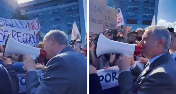 Con megáfono en mano: Kast dialoga con funcionarios de la salud en protesta frente al Hospital de Temuco
