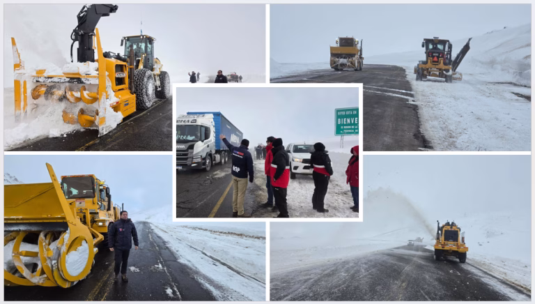 Pino Hachado permanece cerrado por acumulación de nieve y Vialidad intensifica trabajos de despeje
